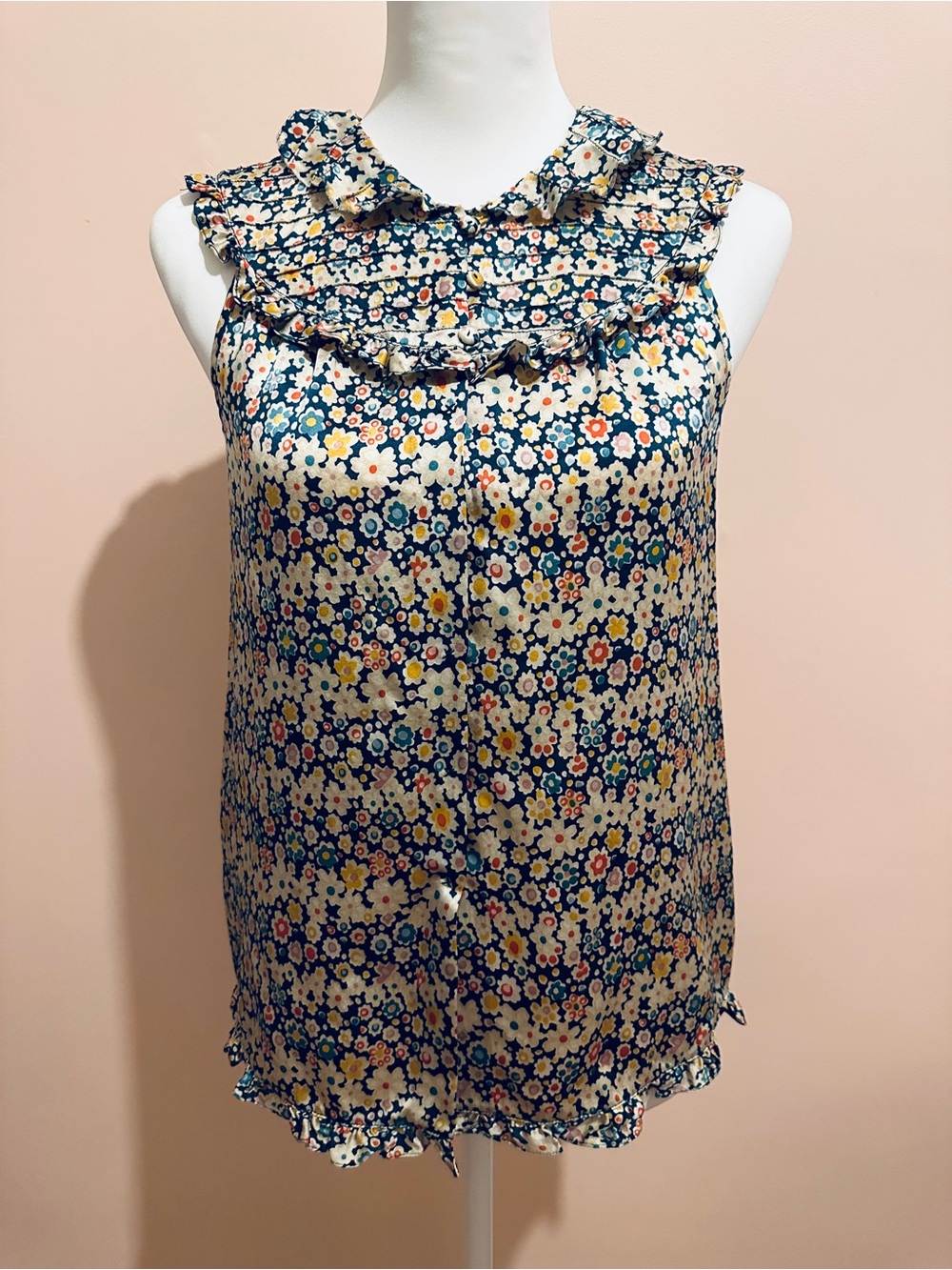 Marc by Marc Jacobs Floral Ruffle Sleeveless Blouse | Size 2 | Y2K